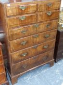 A Geo.III.walnut and chequer inlay tall chest of four short and four long graduated drawers