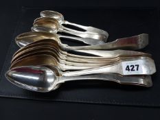 Eleven early 19th Century American silver coffin end tablespoons by A and G Welles together with