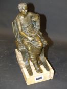 A Grand Tour bronze of a seated Roman Senator on marble base