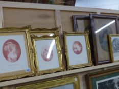 A group of decorative antique and later prints and aquatints, some in swept gilt frames