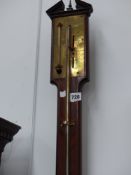 A Geo.III.mahogany and chequer inlaid stick barometer signed?