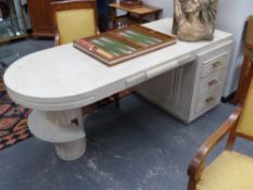 A limed oak Art deco style pedestal desk