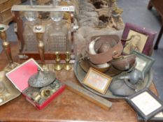 An Edwardian oak two bottle tantalus together with various Victorian writing and stationery boxes,