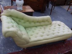 A Victorian button upholstered chaise longue