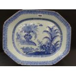 A large Chinese export blue and white octagonal platter