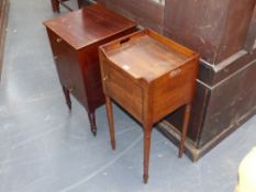 A late Georgian mahogany tray top nightstand and a similar period bedside cabinet