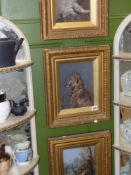 19th.C. English School. Two portraits of dogs and another of a fox, oil on board