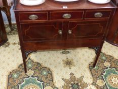 A 19th.c. mahogany and boxwood inlaid gallery top washstand