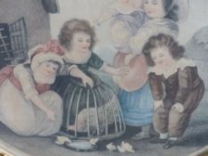 After W Hamilton. Four oval hand coloured prints of playful children. Gilt frames