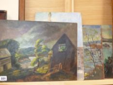 N.Davidson (20th.C. Canadian School?) A group of four landscapes and a cityscape, signed oil on