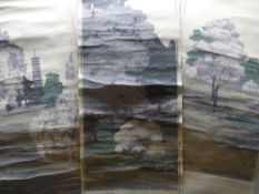 Ten vintage silkscreen wallpaper panels with landscape views, apparently views of Kew Gardens