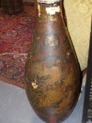 A large Japanese lacquered floor vase. All over decoration of birds animals and dragons