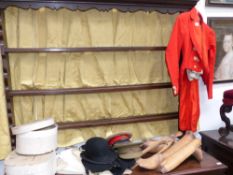 An antique military dress tail coat, two military hats,etc