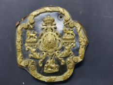 A rare late Georgian carriage harness bridle winker with gilded royal armorials. By repute part of a