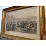 A large Antique folio print of Napoleon and troops. Empire style gilt frame with key