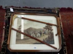 An unusual drink's tray by Aspreys centred with engraving after Newhouse with handles in the form of