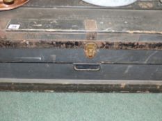 Three large iron bound shipping trunks