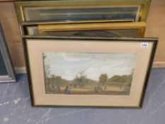 Seven 18th.C. and later framed Landscape prints, some hand coloured