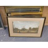 Seven 18th.C. and later framed Landscape prints, some hand coloured