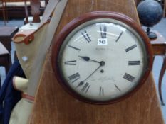 A Georgian mahogany fusee wall clock with hand painted convex dial signed indistinctly T Court,