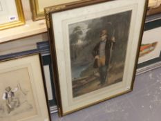 A hand coloured portrait print of a sport fisherman, entitles Rob o'the Throws after R.Frain, a