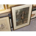 A hand coloured portrait print of a sport fisherman, entitles Rob o'the Throws after R.Frain, a