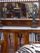 A Victorian walnut and inlaid mirror back marble top side cabinet