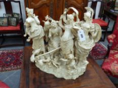A large Antique Continental Naples creamware figural group of various classical gods, muses and a