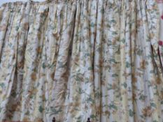 Three pairs of inter lined country rose pattern drapes, one pair with pitchers and bouquets of