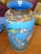 A large Japanese cloisonne vase. Decorated with a parrot amidst flowers