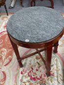 An antique mahogany and inlaid marble top occasional table