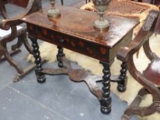 a 19th.c.Dutch marquetry inlaid hall table with frieze drawer and x form stretcher