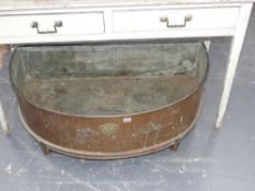 A large antique copper 'D' form cheese vat or cistern with label-' A.Hillier, ridgeway, Frome'