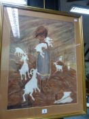 After Elizabeth Durack CMG (1915-2000) Australian, The Kid, young girl with goats in a landscape,