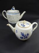 An early 19th Century pearlware type teapot. With wrythen body. Swan finial to cover. Together