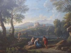 Jan Frans van Bloemen, called l'Orizzonte (1662-1749), Peasants and sheep in an extensive Italianate