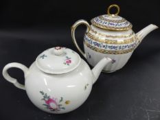 A Derby teapot. With fluted moulded body embellished with gilding. Painted with a border of fruiting