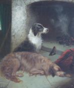 Edward Armfield (1817-1896), Enjoying the fire and companion of terriers, both bear signature, oil