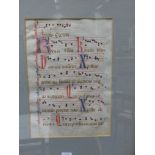 Two illuminated music scores from the Dominican Antiphonale, 34 x 23.5cm, together with a