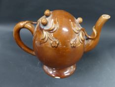 A Cadogan teapot. By Copeland and Garrett with brown glaze. Impressed mark. 21cm high