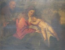 After Anthony van Dyck (1599-1641), Rest on the Flight to Egypt, oil on oak panel, 41 x 52.5cm. Gilt