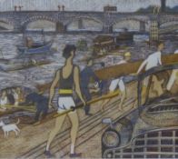 Rupert Shephard (1909-1992) (ARR), Putney Reach - rowing regatta scene, and companion of The