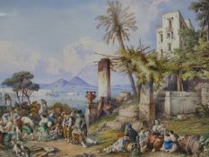 Gonsalvo Carelli (1818-1900) Italian, A fiesta in a garden by the Bay of Naples, signed and