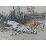 Lionel Edwards (1878-1966), Hunting scene with fallen horse, signed and inscribed, ink and