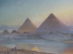 John Varley Junior (1850-1933), The Pyramids with figures and sheep in the foreground, signed and