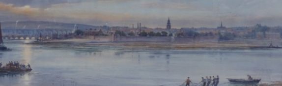 Frank Wood (1862-1953) (ARR), View of Berwick upon Tweed over the estuary, signed and dated 1924,