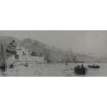 William Lionel Wyllie (1851-1931), Villefranche fort with boats, signed and numbered LXXXI in