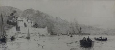 William Lionel Wyllie (1851-1931), Villefranche fort with boats, signed and numbered LXXXI in