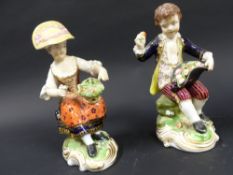 A pair of Derby style figures of a girl and a boy emblematic of summer and autumn. 13cm high