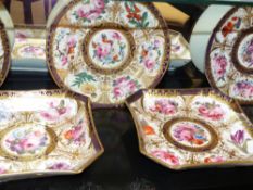 A 19th Century Derby type part dessert service. Comprising two scallop dishes, two square shaped